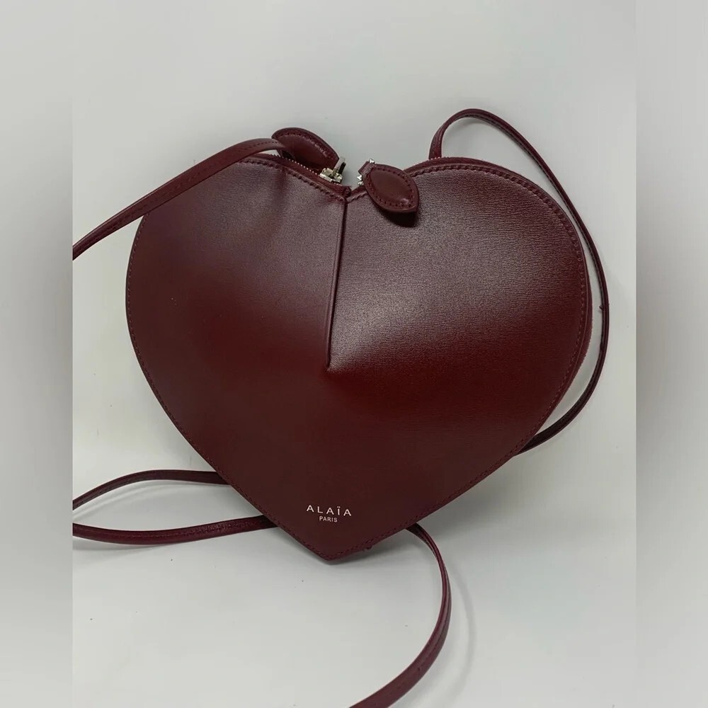 Alaia Burgundy Heart Mini Crossbody Shoulder Bag